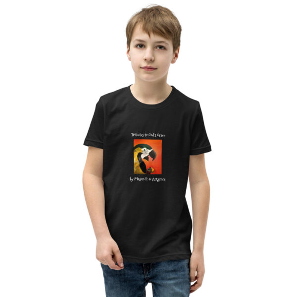 Youth Short Sleeve T-Shirt/BLK, Navy, Forest -Tributes to God's Grace-Parrot by Mason P. (Special Artist)