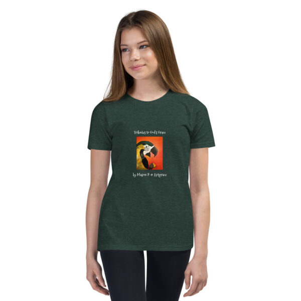 Youth Short Sleeve T-Shirt/BLK, Navy, Forest -Tributes to God's Grace-Parrot by Mason P. (Special Artist) - Image 6