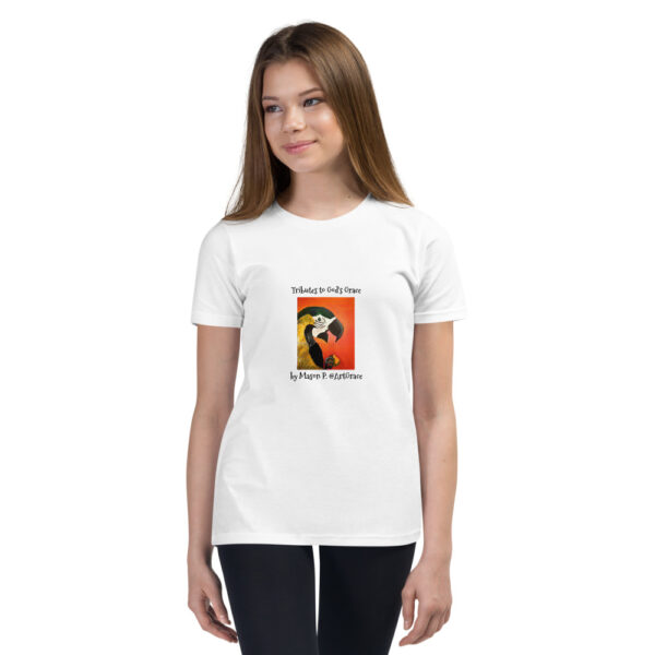 Youth Short Sleeve T-Shirt /White - Tributes to God's grace - Parrot by Mason P. (Special Artist)