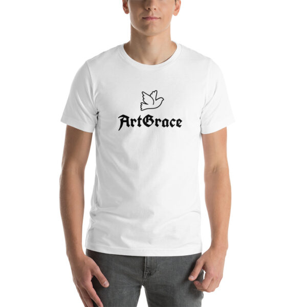 Short-Sleeve Unisex T-Shirt/ ArtGrace at Front + Psalm 46:1 - Pier Watch Tower at Back by Mason P. (Special Artist)
